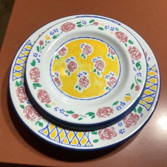 Enamelware 12 pc Giverny 6 Dinner & 6 Salad Plates EUC - Picture 4 of 9